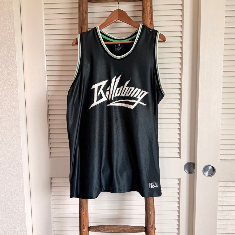 Billabong Mens Basketball Jersey Green White Logo‎ Large Vintage Style VTG